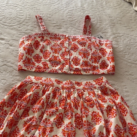 BNWT Boho Style Floral Orange & Red 2pc Set By Haute Hippie “M Top S Bottom” - Picture 3 of 12